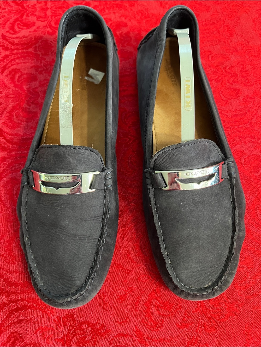 Coach Nola Women’s 11.5 Black Suede Driving Loafers Silver Hardware